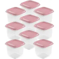 Hega hogar Vershoudbakjes - set 9x stuks - 0.3 liter - transparant/roze - L8 x B8 x H11 cm - Mealprep - Maaltijden bewaren