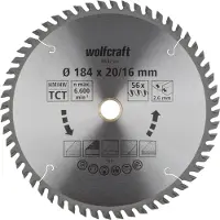 Wolfcraft - Cirkelzaagblad 184 mm - 56 Tanden - 20 / 16 mm boring - voor Cirkelzaag - 6632000