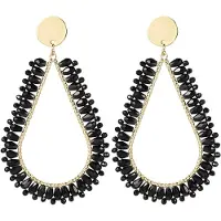 Yehwang - Druppelvormige Kralen Oorbellen - Kristalkralen - Koper - Zwart - Goud - Sieraad - Sieraden - Cadeau - Cadeautip - Moederdag - Festival - Zomer