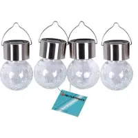 Discountershop Set van 4 Zonne Tuinlampen Beach - Roestvrij Staal & Kristal - Energiesparende Buitenverlichting - Zilver - 9x6cm