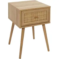 Home deco Bali nachtkastje hout met lade met rotan deur - 39 x 55.4 x 39 cm
