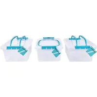Merkloos Set van 3 Stijlvolle Stapelbare Opbergboxen met Deksel - Transparant & Sky Blauw - 30cm x 20.5cm x 12.5cm - 5L –