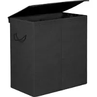 Songmics Wasmand 142 L, wasverzamelaar van imitatielinnen, wassorteerder, waskist met aparte vakken, magnetische deksel en handgrepen, opvouwbaar, waszak afneembaar, zwart HMLCB02BK
