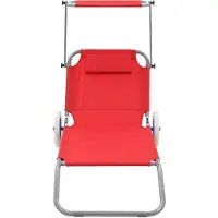 The Living Store Inklapbaar Ligbed - Strandstoel - Rood - 146x63x55 cm - Verstelbare rugleuning en luifel