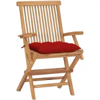 The Living Store Houten Tuinstoelenset - 4 stuks - Rood kussen - Afmeting 55 x 60 x 89 cm