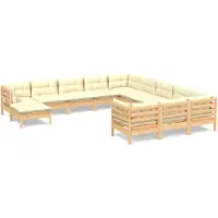 The Living Store Living Store loungeset voor de tuin, 12-delig, met crème kussens, van grenenhout