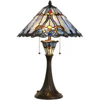 Clayre & Eef Tiffany tafellamp, diameter 40 cm, hoogte 61 cm, blauw glas