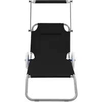 The Living Store Inklapbaar Ligbed - Zwart- 146 x 63 x 55 cm - Verstelbare Rugleuning en Luifel