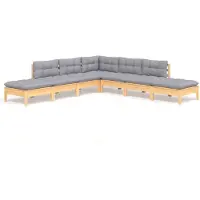 The Living Store Living Store loungeset voor de tuin, 7-delig, met grijze kussens, van grenenhout