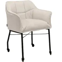 Livin24 Eetkamerstoel met wieltjes Mace ribstof wit/beige