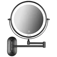 Goliving Make-up Spiegel met verlichting - Ø25 cm - 10-voudige vergroting - Dimbaar LED scheerspiegel - USB-C oplaadbaar - Tweezijdig - 27x27 cm - Zwart