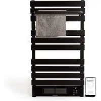 Create - Elektrisch verwarmd handdoekenrek met WiFi 500/1500W - Zwart - Met legbord 3 spijlen - WARM TOWEL PRO