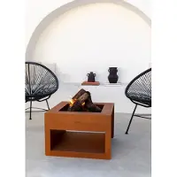 Create - Vierkante tuinvuurplaats van cortenstaal, brazier met ruim opbergvak voor brandhout - FIRE PIT CUBE
