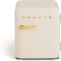 Create - Koelkast in retrostijl - Gebroken wit - Handvat Hout - FRIDGE RETRO 48L