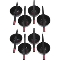 Excellent houseware 16-delige sushi serveer set voor 8 personen - keramiek - zwart - Bordjes