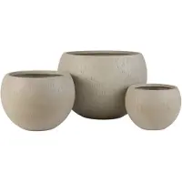 J-Line Set Van 3 Bloempotten Rond Klei Beige