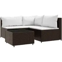 vidaXL 4-delige Loungeset met kussens poly rattan bruin