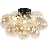 QAZQA Slimme plafondlamp zwart met amber glas incl. 4 Wifi G9 - Uvas