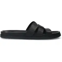 Manfield Zwarte leren slippers | Maat 43