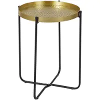 Home Deco Factory Bijzettafeltje metaal - zwart onderstel en koperkleurig blad - 35 cm