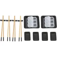 Excellent houseware 16-delige sushi serveer set voor 4 personen - keramiek - zwart - Bordjes