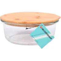 Merkloos Transparante Saladekom van Glas en Bamboe - 17.5 cm - Met Deksel - Ideaal voor Vershoudbakjes