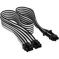 Corsair Premium Individueel Sleeved 12+4pin PCIe Gen 5 12VHPWR 600W kabel, Type 4, ZWART/WIT, Interne kabel (PC)