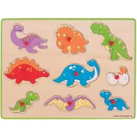 Bigjigs houten puzzel Dinosaurussen - educatief speelgoed 9 stukjes.