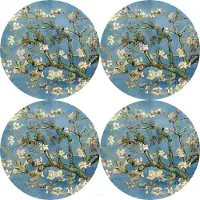 Bertoni-arco - Placemats - tafelmatten set van 4 stuks - rond - 33 cm, Amandel - lichtblauw