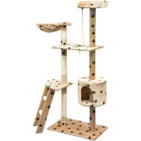 The Living Store De Living Store krabpaal voor katten, sisal, 150 cm, beige met pootjesprint