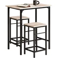 SoBuy Bistrotafel - 3-Delig - 2 Stoelen - Bartafelset - Eettafel - 80 x 87 x 50 cm - Eikenhout / Zwart