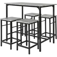 SoBuy Bartafel - 4 Krukken - Bartafelset - 5 Delig - 100 x 87 - 60 cm - tot 120 Kg - Grijs /Zwart