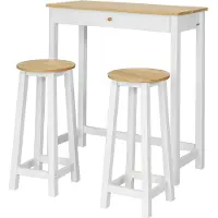 SoBuy Bartafel met 2 Barkrukken - Max. 90 kg per kruk - 95 x 40 x 107 cm - Wit/ Naturel