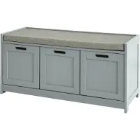 SoBuy - Schoenenbank met gestoffeerd zitvlak - 2 Deuren en 1 Mand - Max. 150 kg - 90 x 35 x 45 cm - Grijs