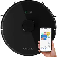 Auronic Robotstofzuiger - Dweilfunctie – 4000 Pa Zuigkracht – 180 min Batterijduur – 34,5 x 34,5 x 9,7 cm – Zwart