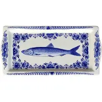 Heinen Delfts Blauw Schaal Haring Blauw / Wit 30 X 15 X 2,5 Cm