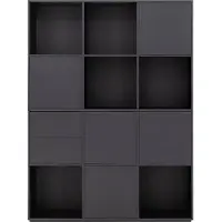 Goossens Wandmeubel Sevilla, 5 deuren 2 laden 6 open vakken, zwart eiken, 158 x 211 x 45 cm, modern design