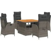 vidaXL 5-delige Tuinset met kussens poly rattan grijs