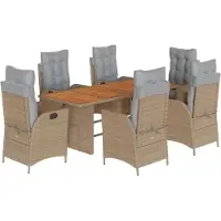 vidaXL 7-delige Tuinset met kussens poly rattan gemengd beige