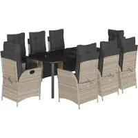 vidaXL 9-delige Tuinset met kussens poly rattan lichtgrijs