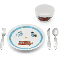 Zilverstad - Kinderservies Hulpdiensten 5-delig porselein/RVS (kinderbestek + servies)
