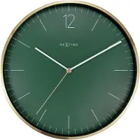 Nextime - Wandklok - 34cm - Glas/Metaal - Mos Groen- 'Essential Gold'