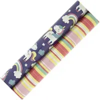 Benza Assortiment inpakpapier cadeaupapier voor kinderen met strepen en Unicorn HO109 - 10 mtr x 70 - 2 rollen