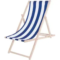 Springos Ligbed Strandstoel Ligstoel Verstelbaar Beukenhout Handgemaakt Blauw/Wit