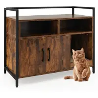 Costway Pet Box Cat Cabinet met dubbele deuren en krabblok 89 x 45 x 74,5 cm koffie