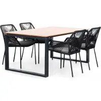 LUX outdoor living Helsinki Natural/Seville zwart dining tuinset | 4 personen | polywood + touw | 160cm