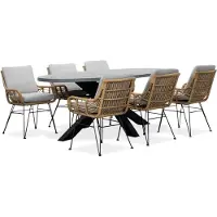BUITEN living Stockholm/Carlos taupe dining tuinset | 6 personen | betonlook & wicker + wicker | 200cm ovaal - ovale wicker tuintafel