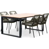 LUX outdoor living Helsinki Natural/Seville olijfgroen dining tuinset | 4 personen | polywood + touw | 160cm