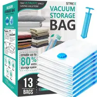 Strex Vacuumzakken - Dekbedden & Kleding - 14 Stuks / 4 Maten - Incl. Handpomp