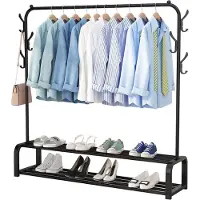 Avalo Industrieel Kledingrek - Metaal - Schoenenrek & Haken - Zwart - 110x33x150 CM